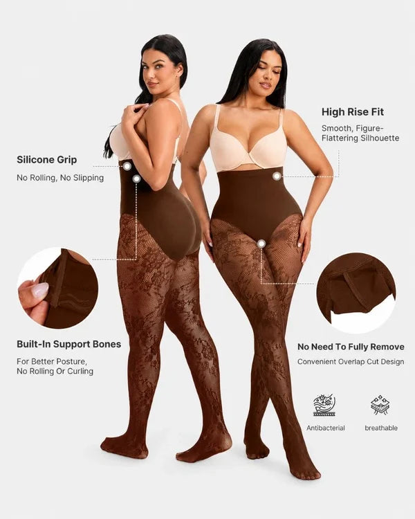 🔥 High-Waisted Floral Lace Shaping Tights