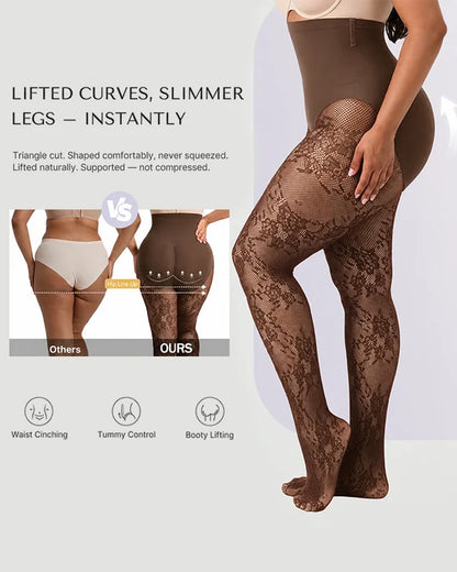 🔥 High-Waisted Floral Lace Shaping Tights