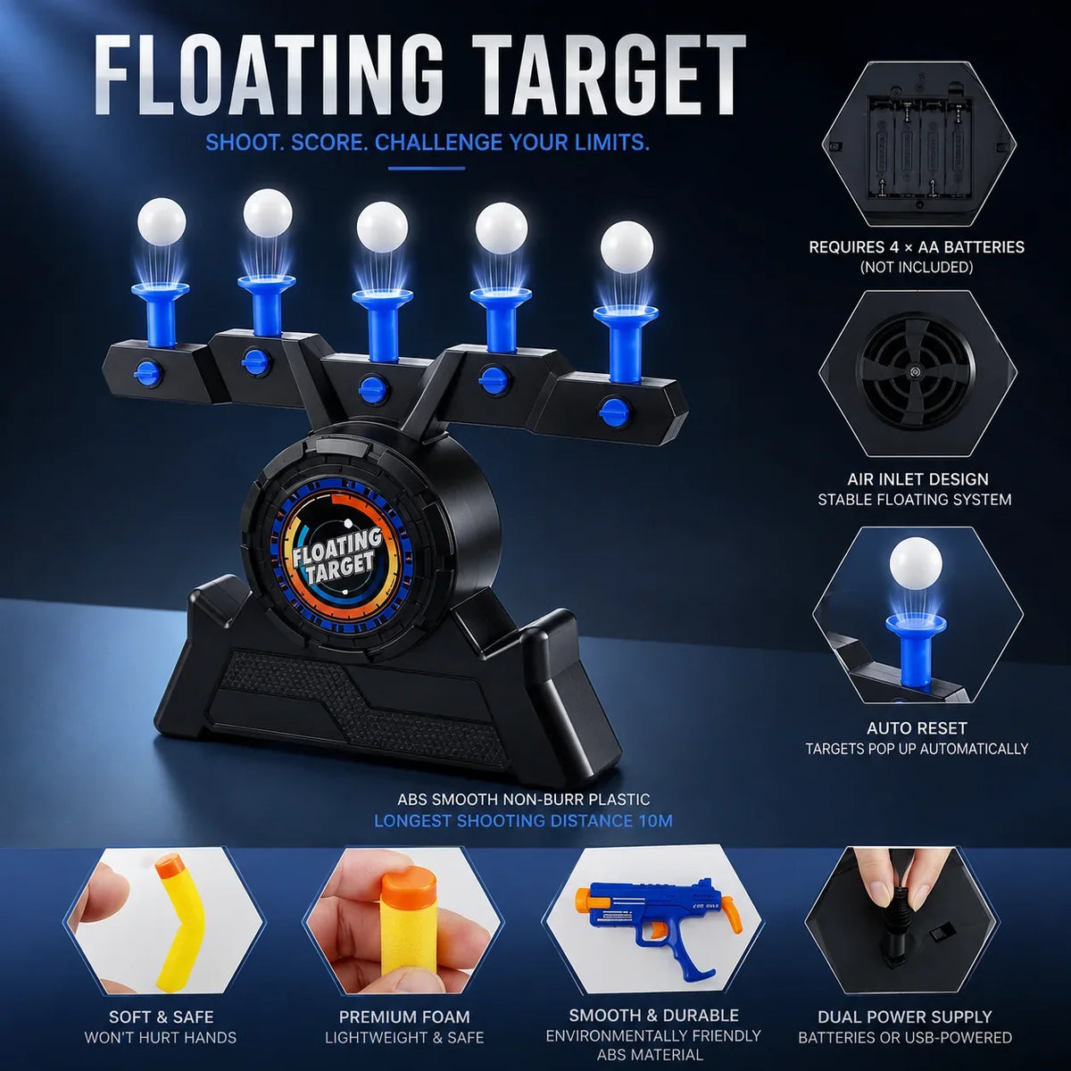 Floating Ball Target Game with Foam Dart Blasters