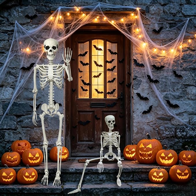 💀 Full-Body Posable White Plastic Human Skeleton Suitable for Halloween