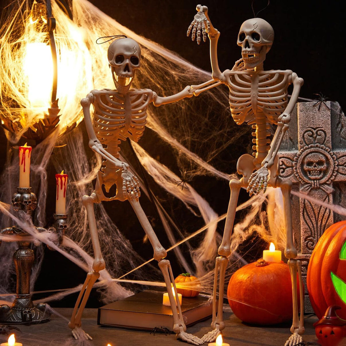 💀 Full-Body Posable White Plastic Human Skeleton Suitable for Halloween