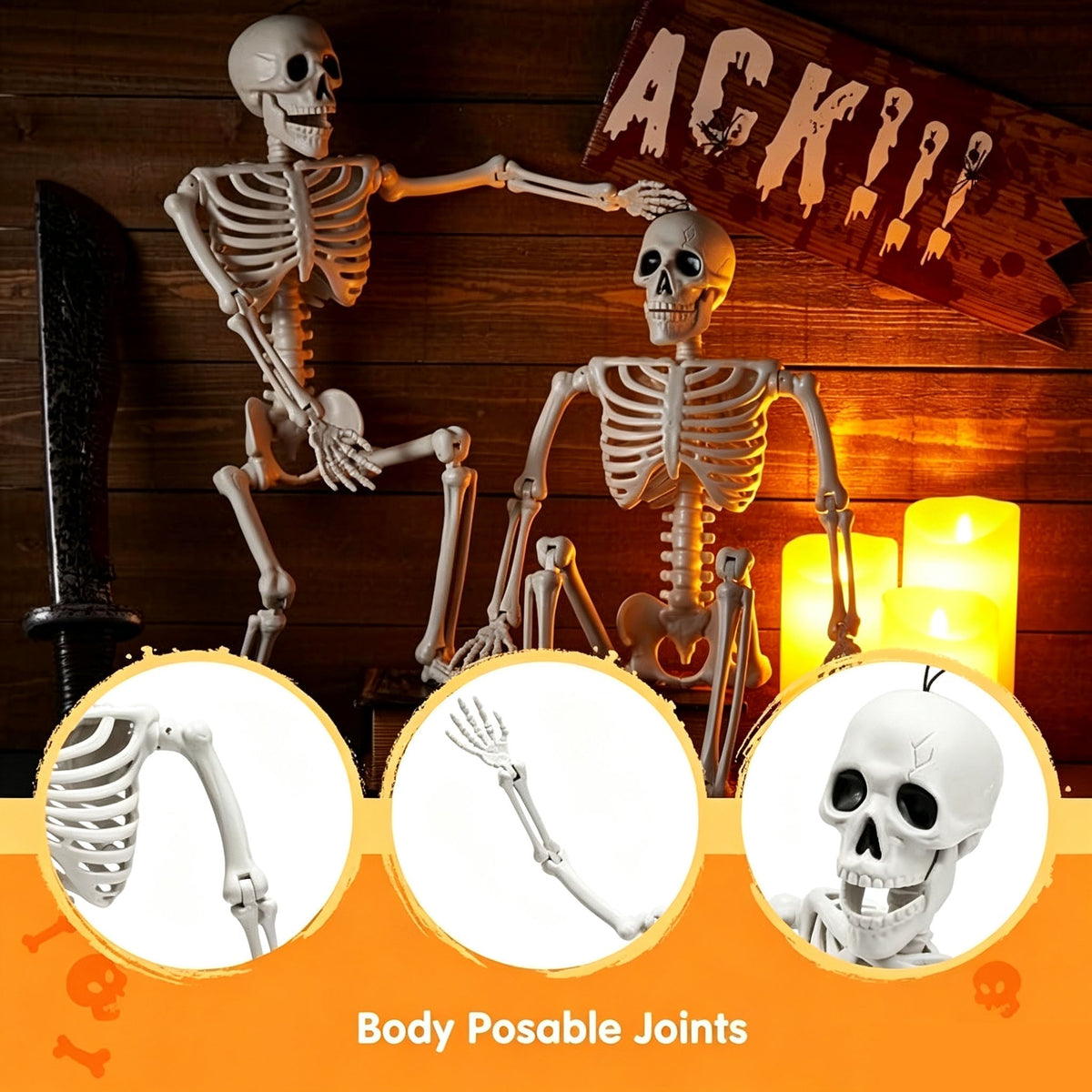 💀 Full-Body Posable White Plastic Human Skeleton Suitable for Halloween